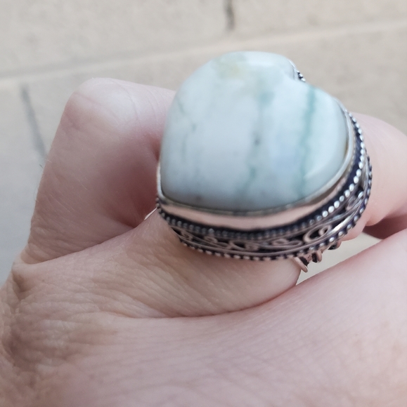 New Heart Shaped Tree Agate 925 Silver Ring. - Picture 15 of 16